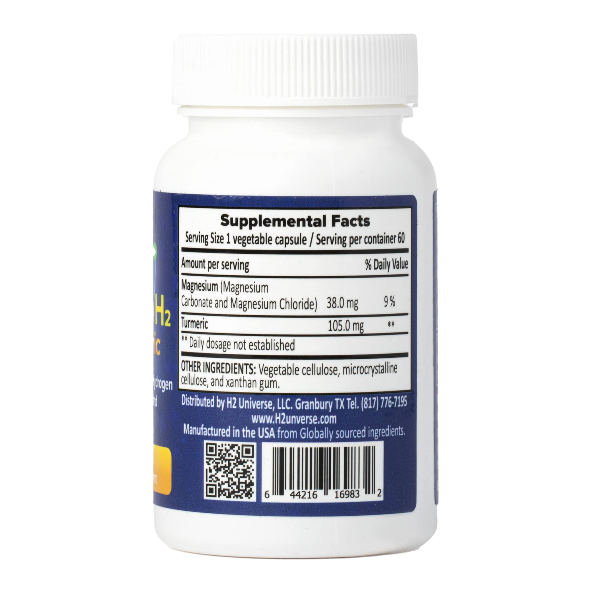 Close-up of True Nano H2 Turmeric label highlighting ingredients and benefits
