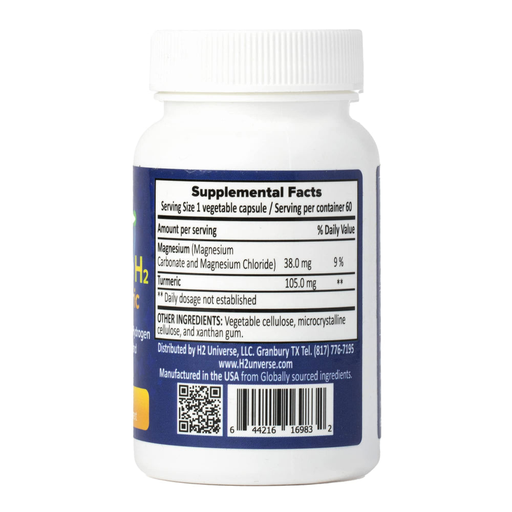 Close-up of True Nano H2 Turmeric label highlighting ingredients and benefits