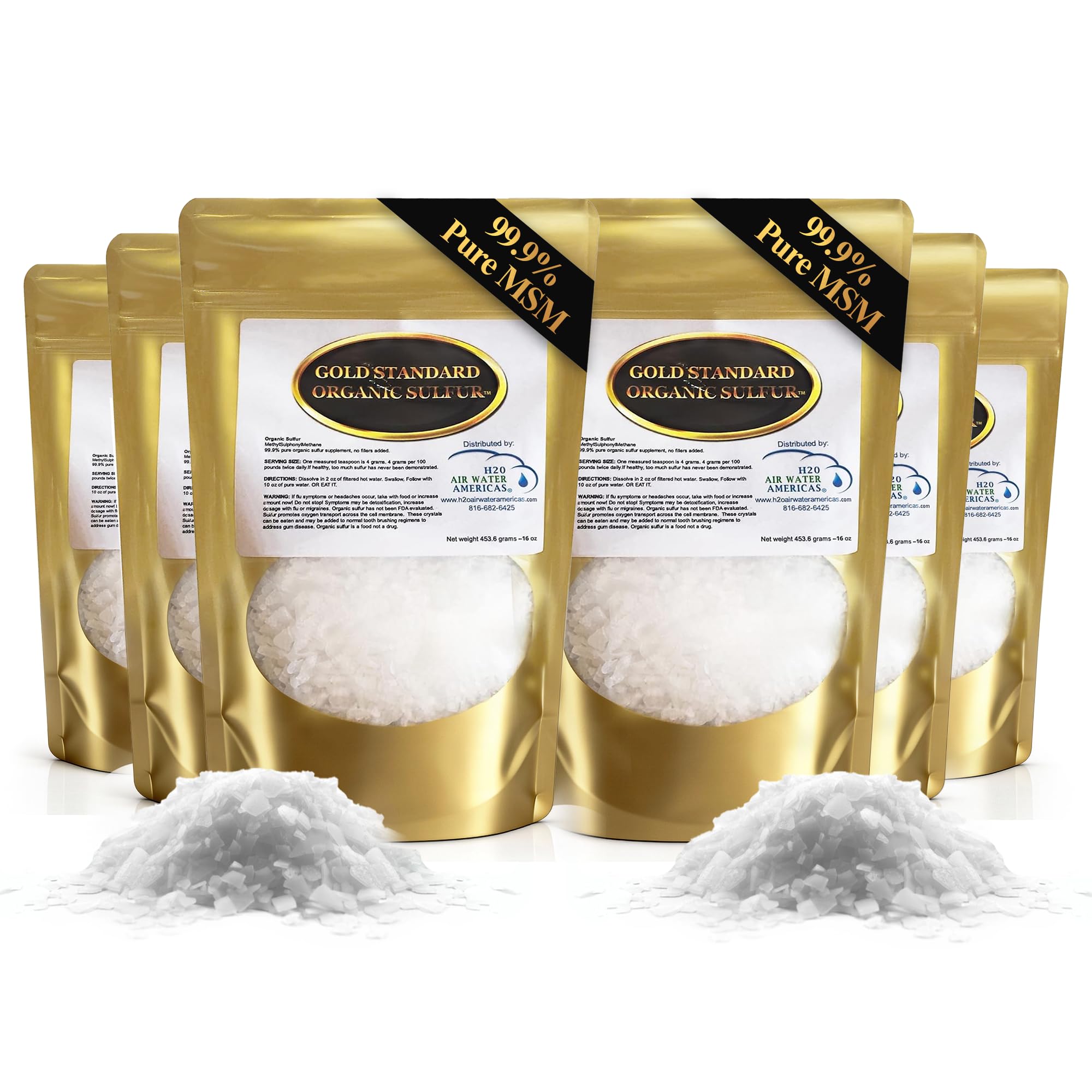 H2O Air Water Americas Gold Standard MSM crystals pour for easy dosing and high purity.