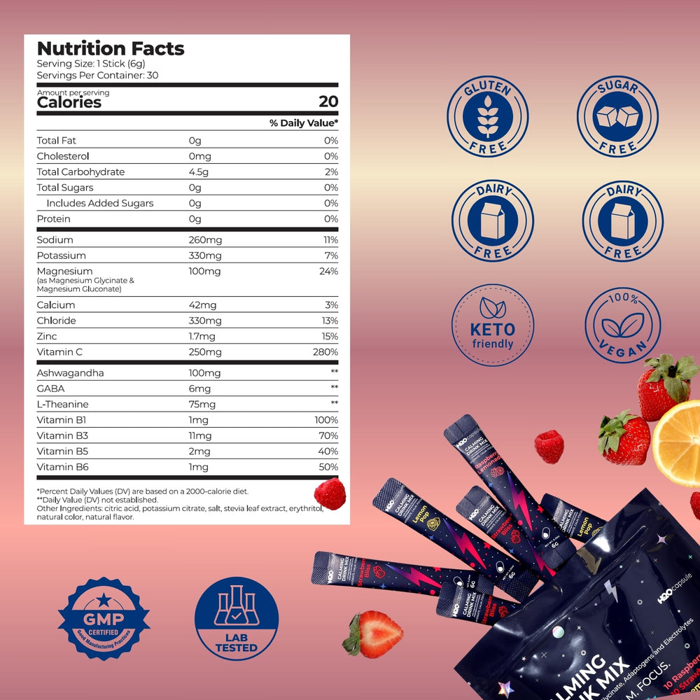 H2O Capsule Calm sugar-free formula provides hydration without sugar spikes.