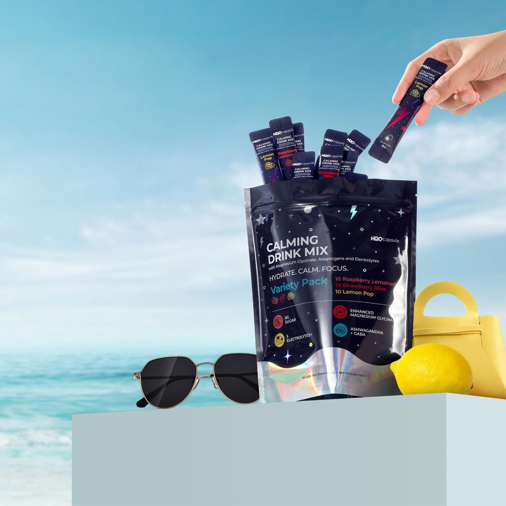 H2O Capsule Calm travel kit ideal for trips and stress management.