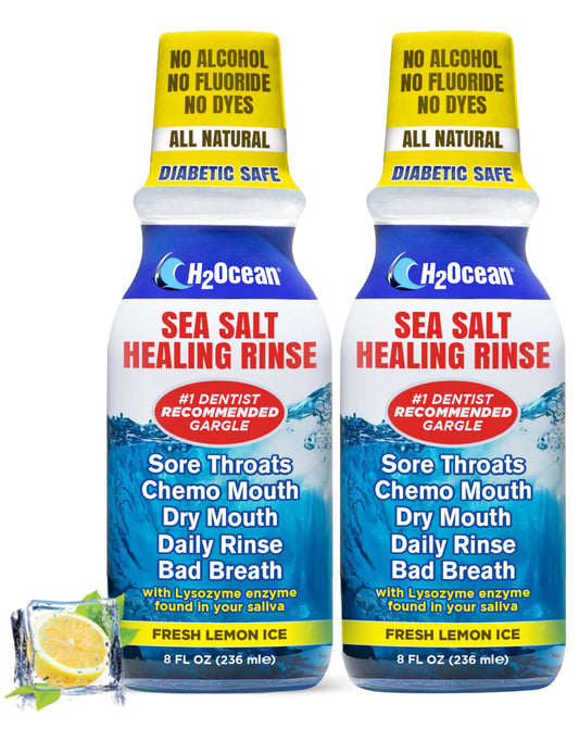 H2Ocean Healing Rinse Lemon Ice bottle front offering refreshment and alcohol-free care