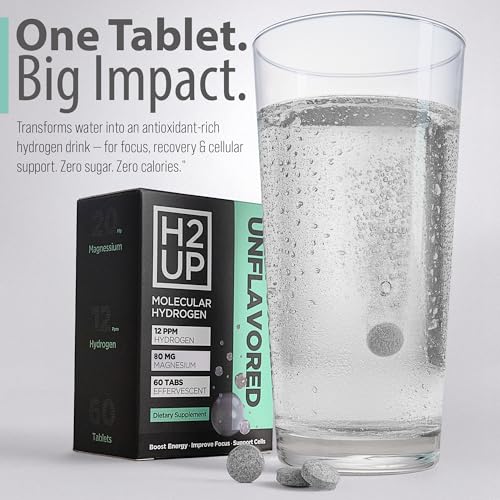 H2UP 12 ppm hydrogen emphasis on packaging and tablet.