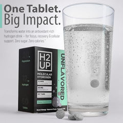 H2UP 12 ppm hydrogen emphasis on packaging and tablet.