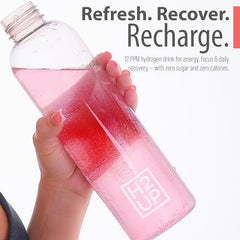H2UP hydrogen-infused water shown after tablet dissolves in a glass.