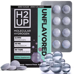 H2UP sugar-free hydrogen tablets pack for convenient hydration.