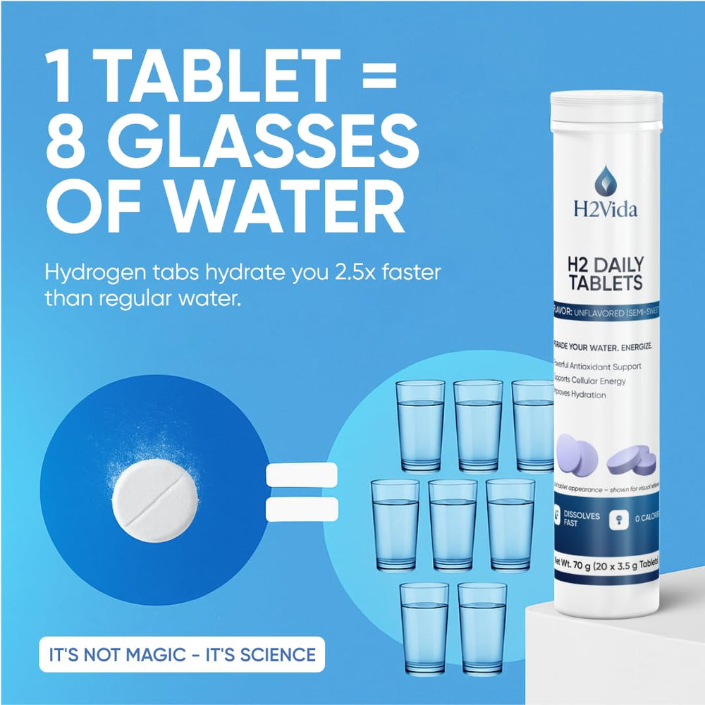 H2Vida tablets dissolve in water quickly for a refreshing boost.