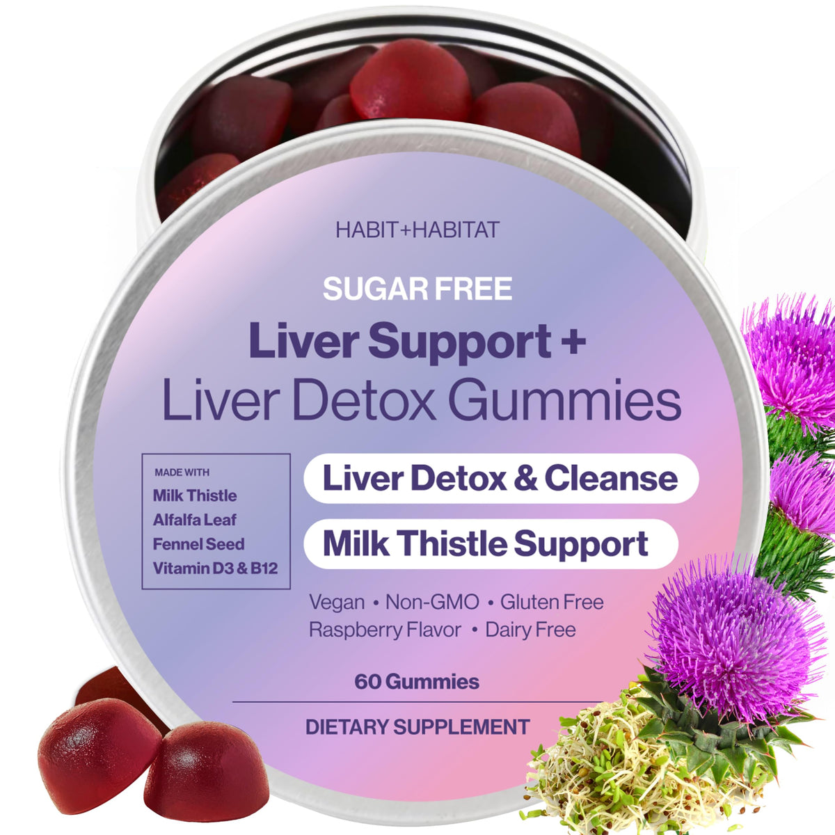 Habit + Habitat Liver Support Plus bottle displaying daily wellness gummies.