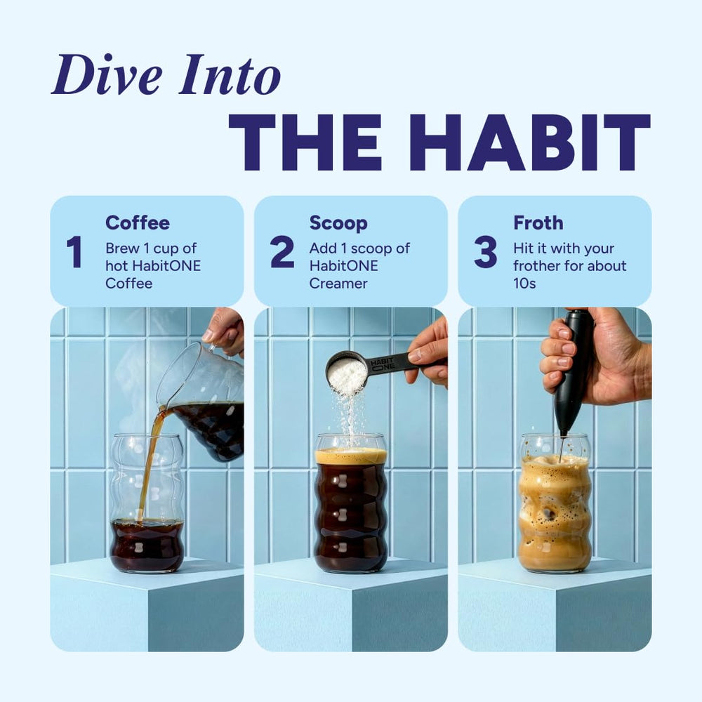 Brewed cup of Habit One mushroom coffee with rich aroma and balanced flavor