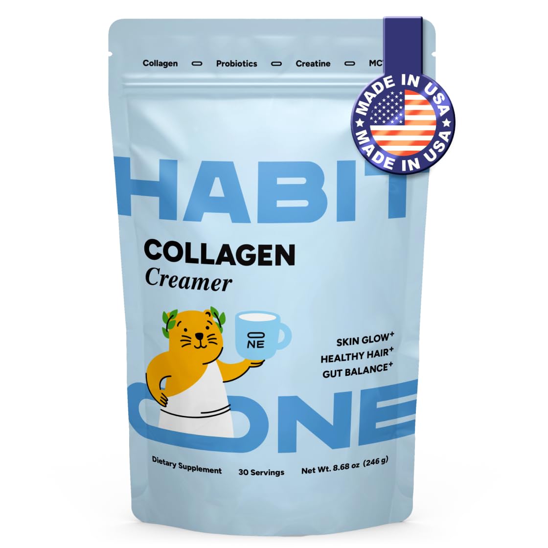 Habit One Mushroom Coffee front label highlights 10-in-1 blend for daily focus