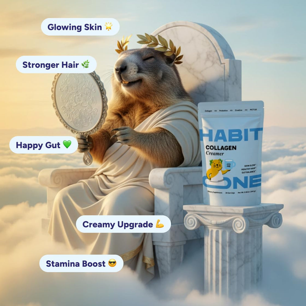 Serving suggestion for Habit One mushroom coffee with hot water and balanced ritual