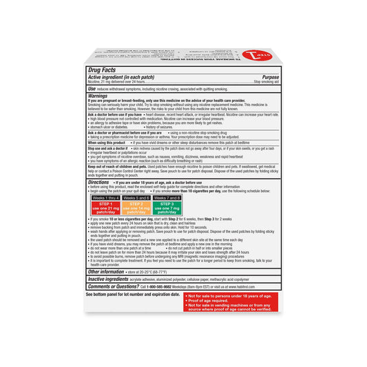 Habitrol 21 mg nicotine patch illustrating 24-hour delivery for cravings.