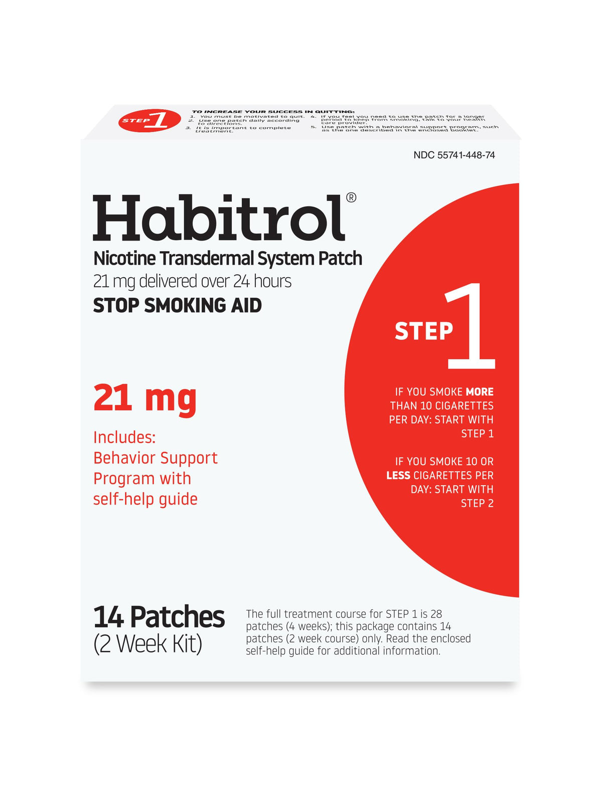 Habitrol 21mg patch Step 1 front view for daily nicotine support.