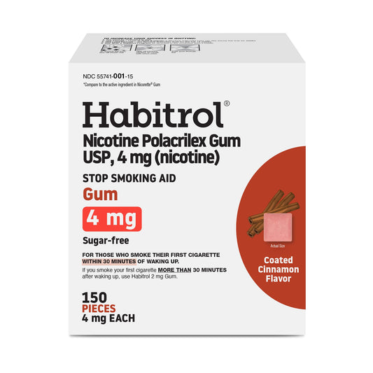 Habitrol Nicotine Gum 4 mg Cinnamon pack front, supports cravings management