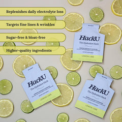 HackU single-serve packet opened for on-the-go hydration.