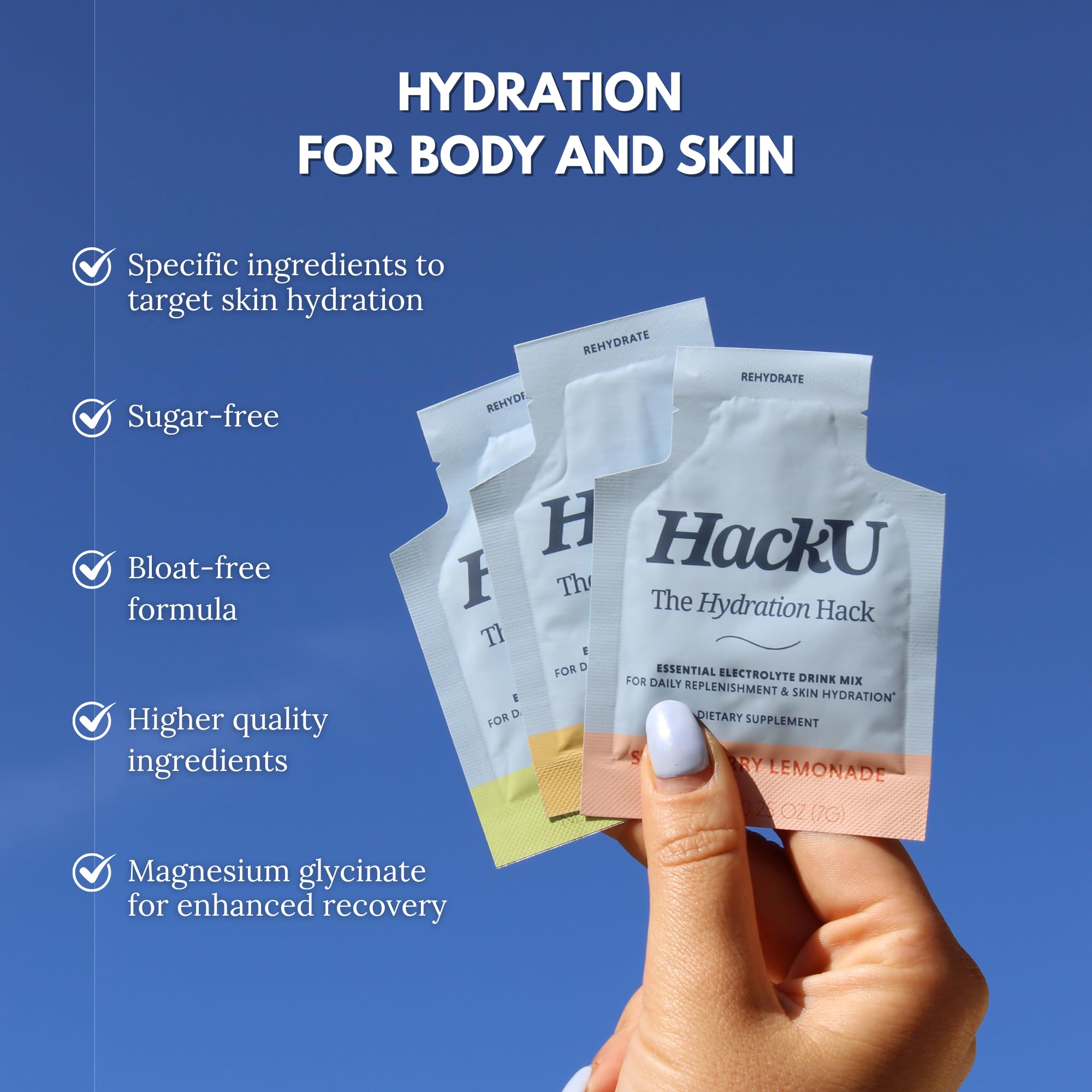 HackU strawberry lemonade glass with electrolyte mix for refreshing hydration.
