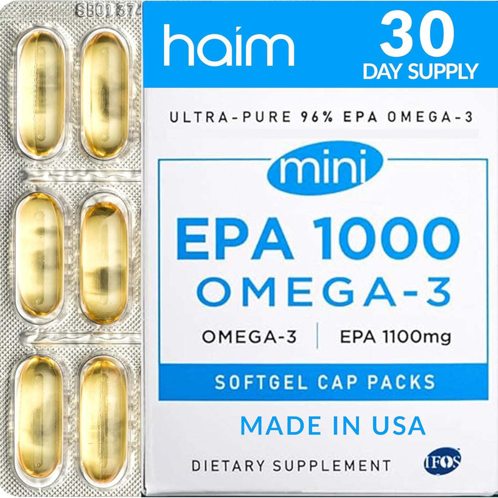 HAIM EPA1000 MINI bottle front shows a clean label for easy trust and daily omega-3.