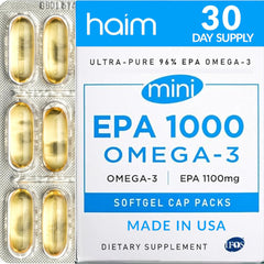 HAIM EPA1000 MINI bottle front shows a clean label for easy trust and daily omega-3.