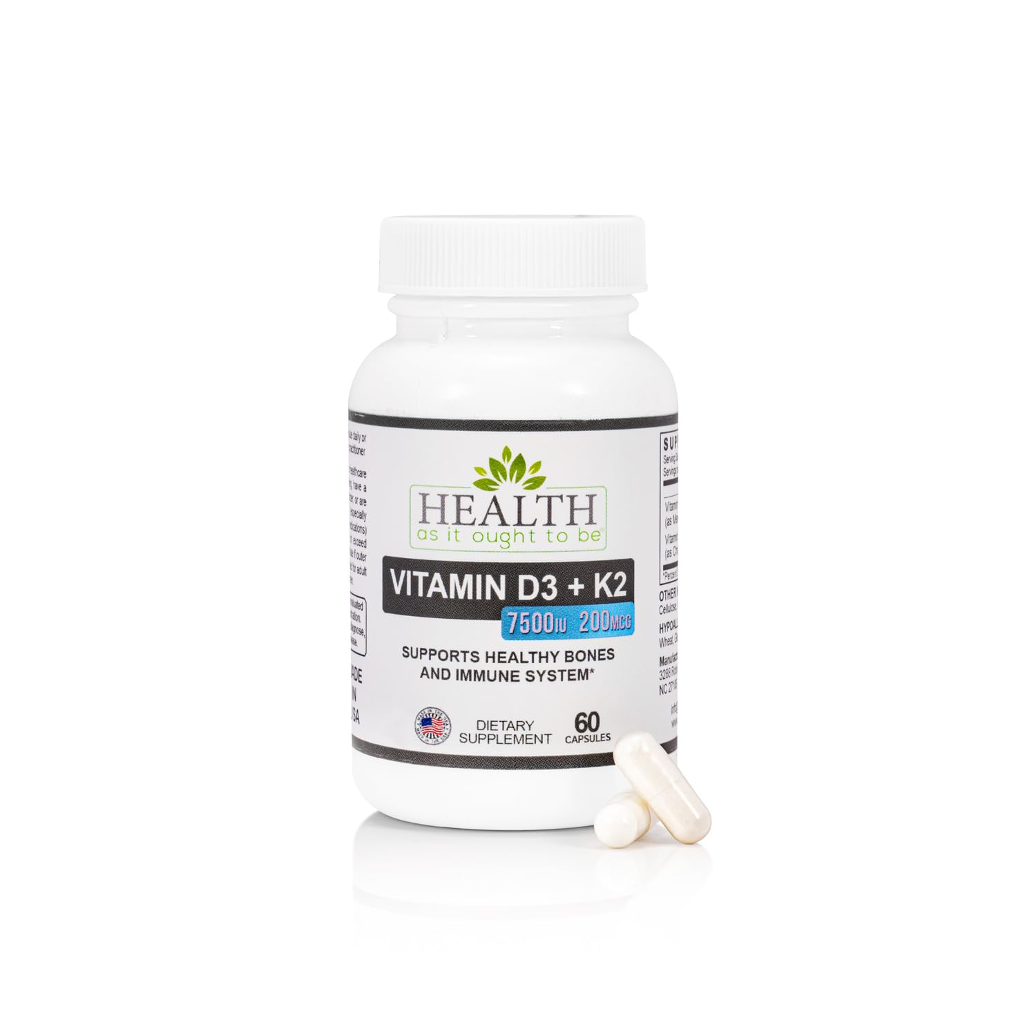 Health As It Ought To Be Haiotb D3+K2 bottle front for daily wellness support.
