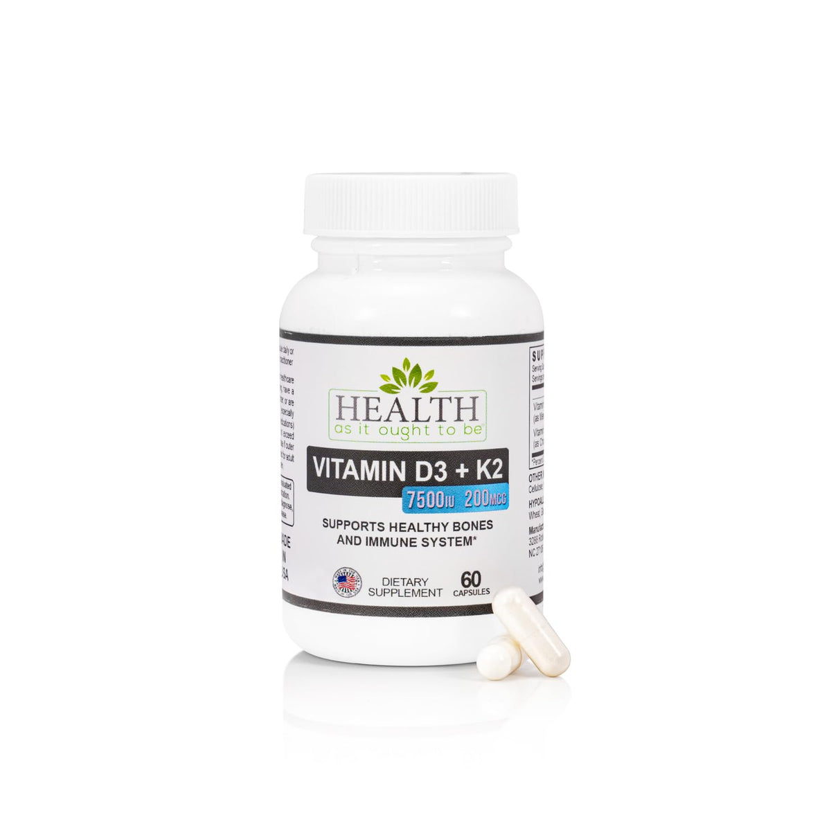 Health As It Ought To Be Haiotb D3+K2 bottle front for daily wellness support.