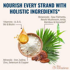 Hair La Vie Live Conscious Clinical Formula label featuring zinc and iron ingredients