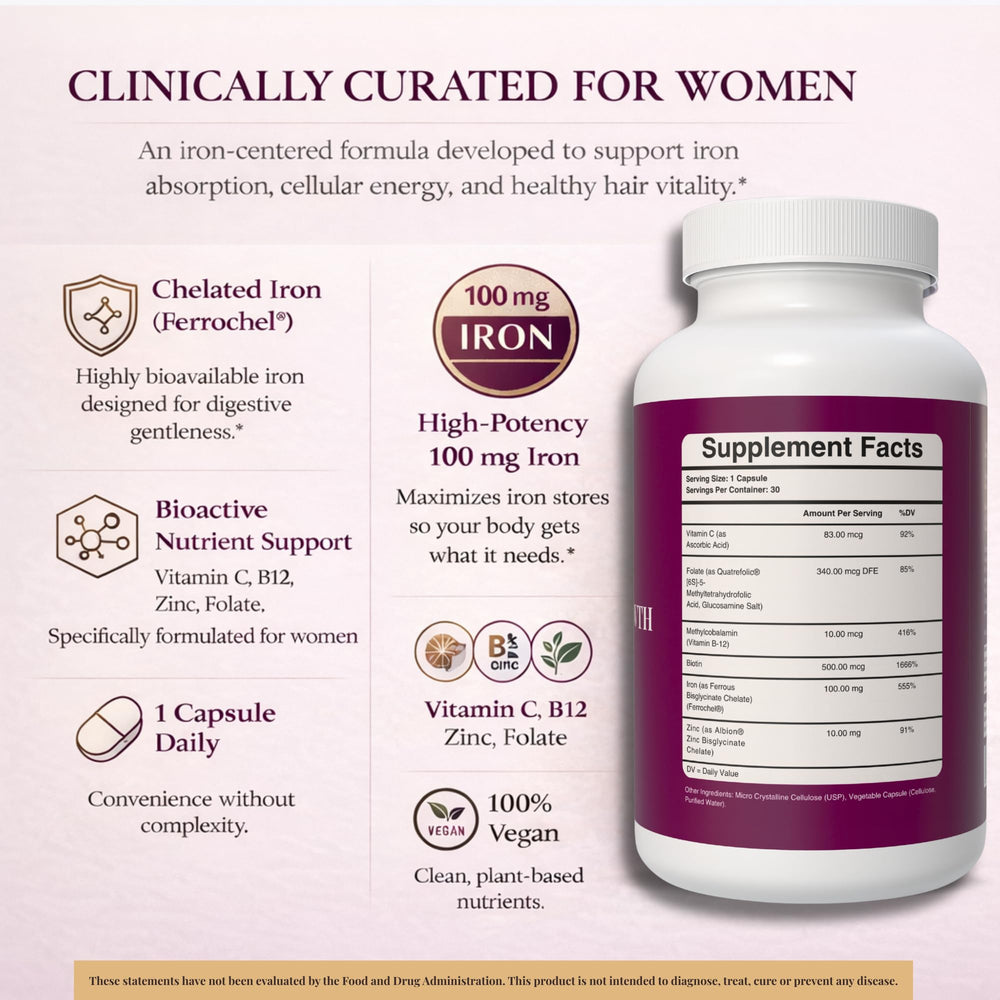 Hair Queen biotin zinc vitamin C blend closeup emphasizes follicle care.
