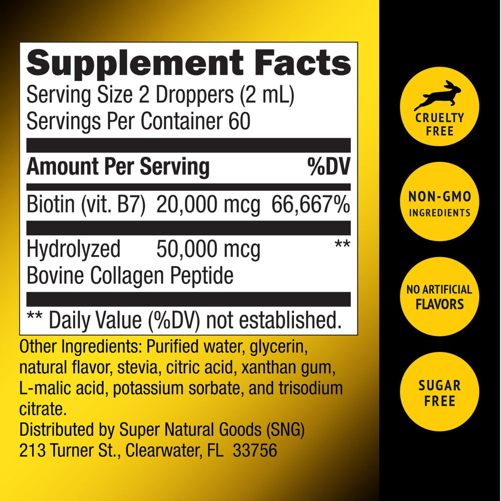 Super Natural Goods closeup shows healthy hair, nails, and radiant skin potential.