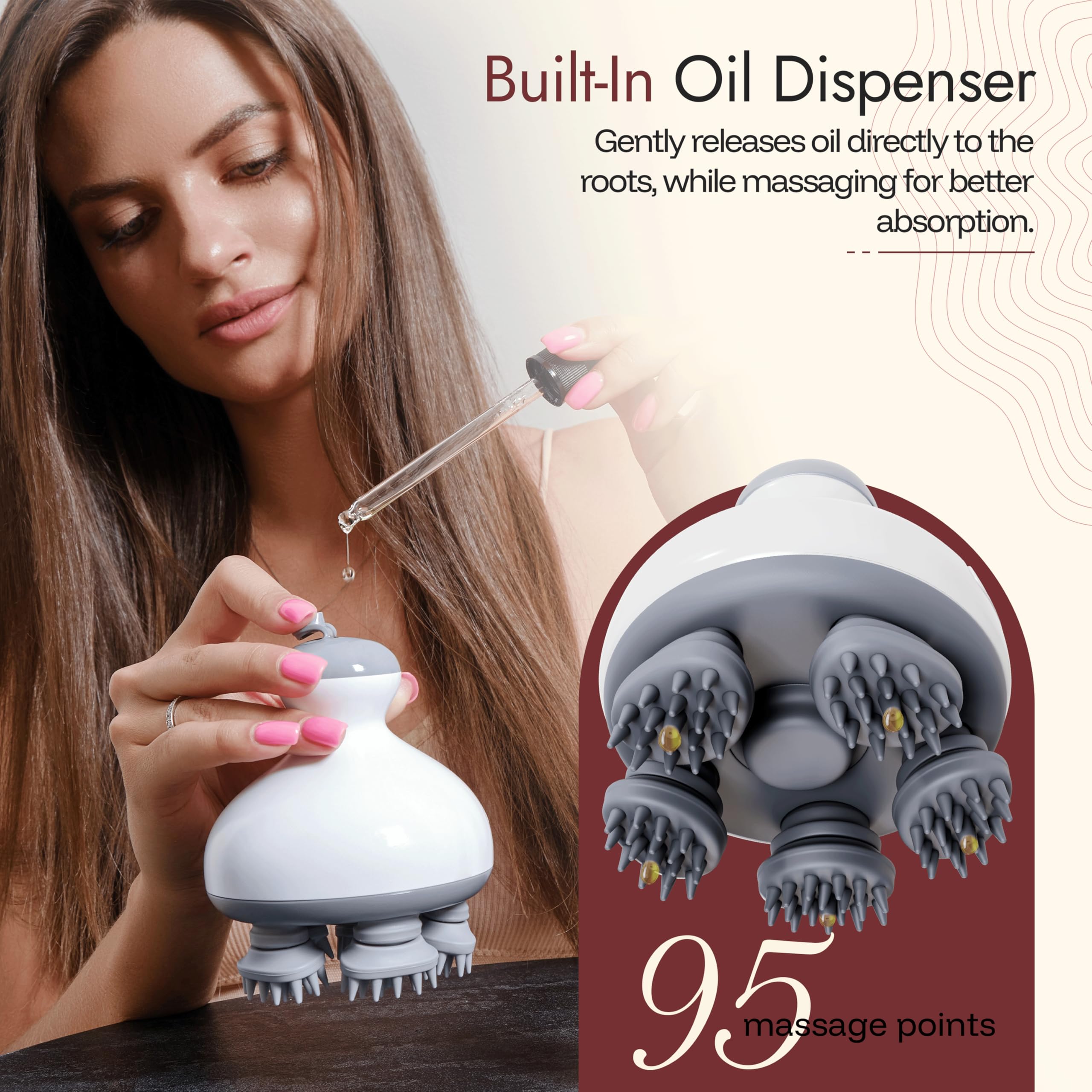 HairKink massager oil compartment demonstrating even scalp conditioning