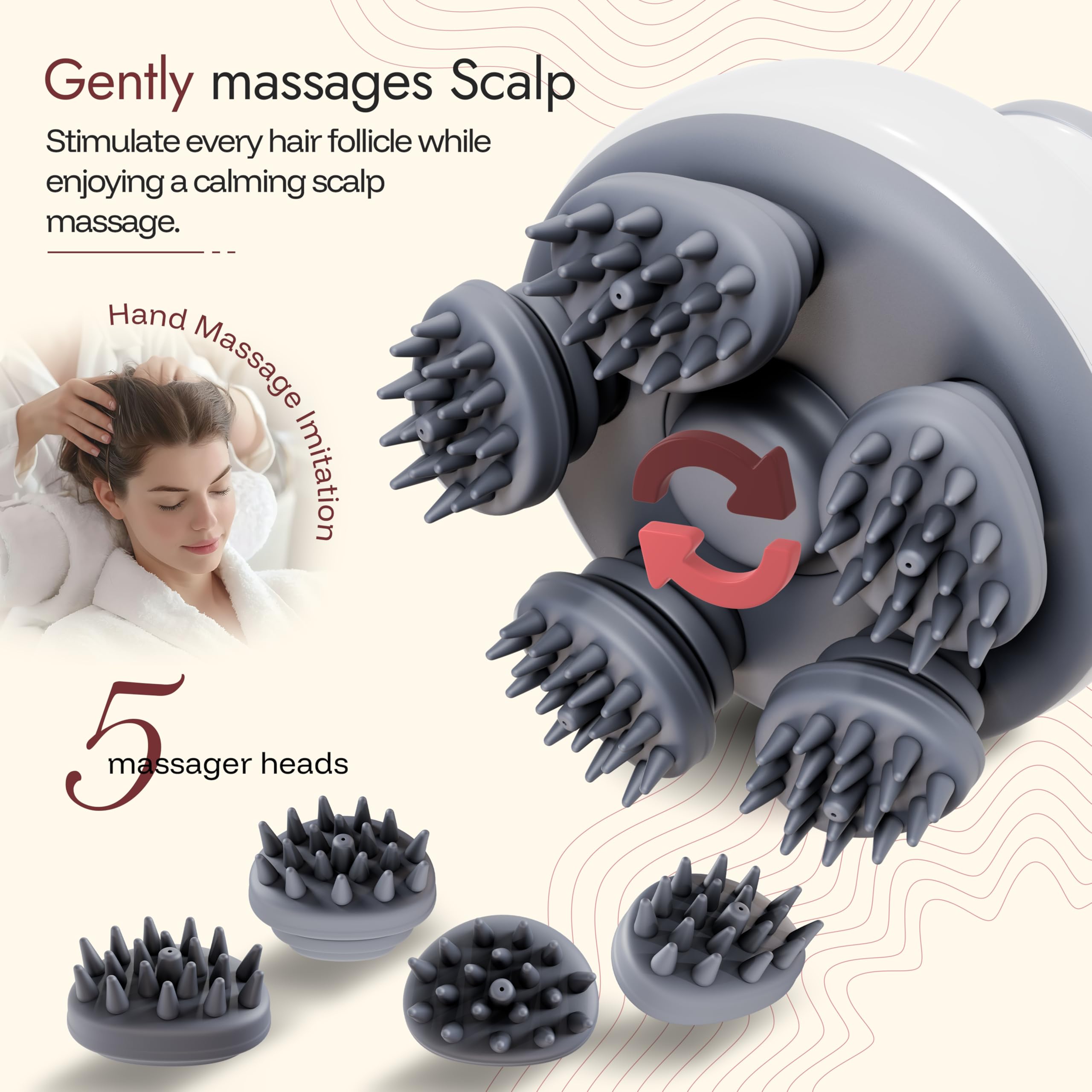 HairKink removable silicone heads highlighted for hygienic massage