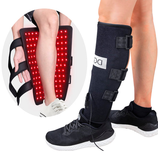HAIYUE calf wrap with flat LED panel for targeted red and infrared therapy.