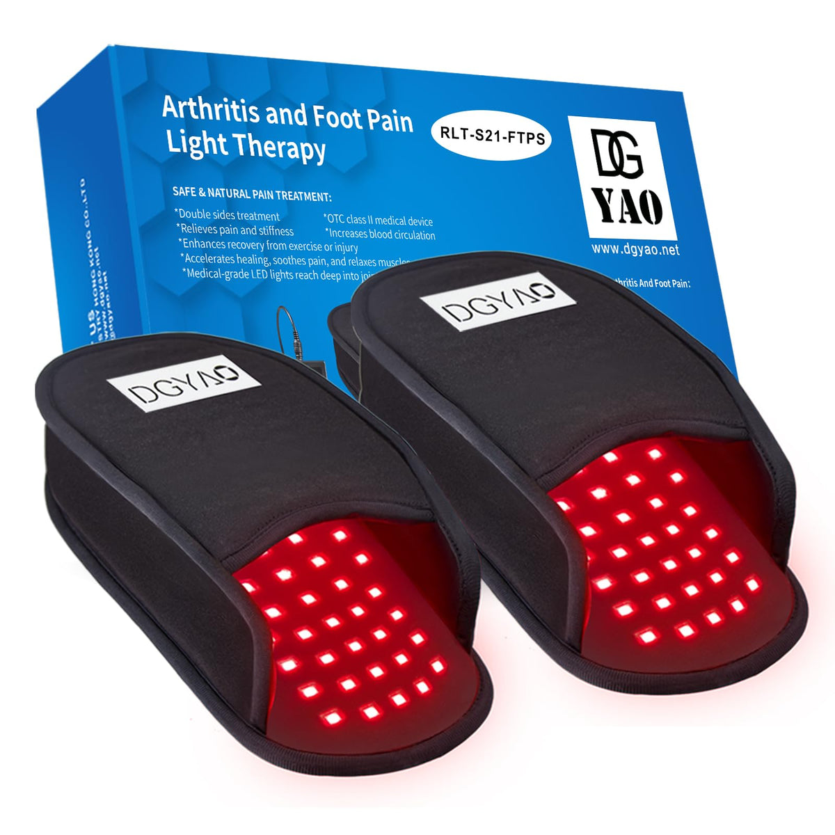 HAIYUE red light slipper front view with dual red LEDs for foot comfort