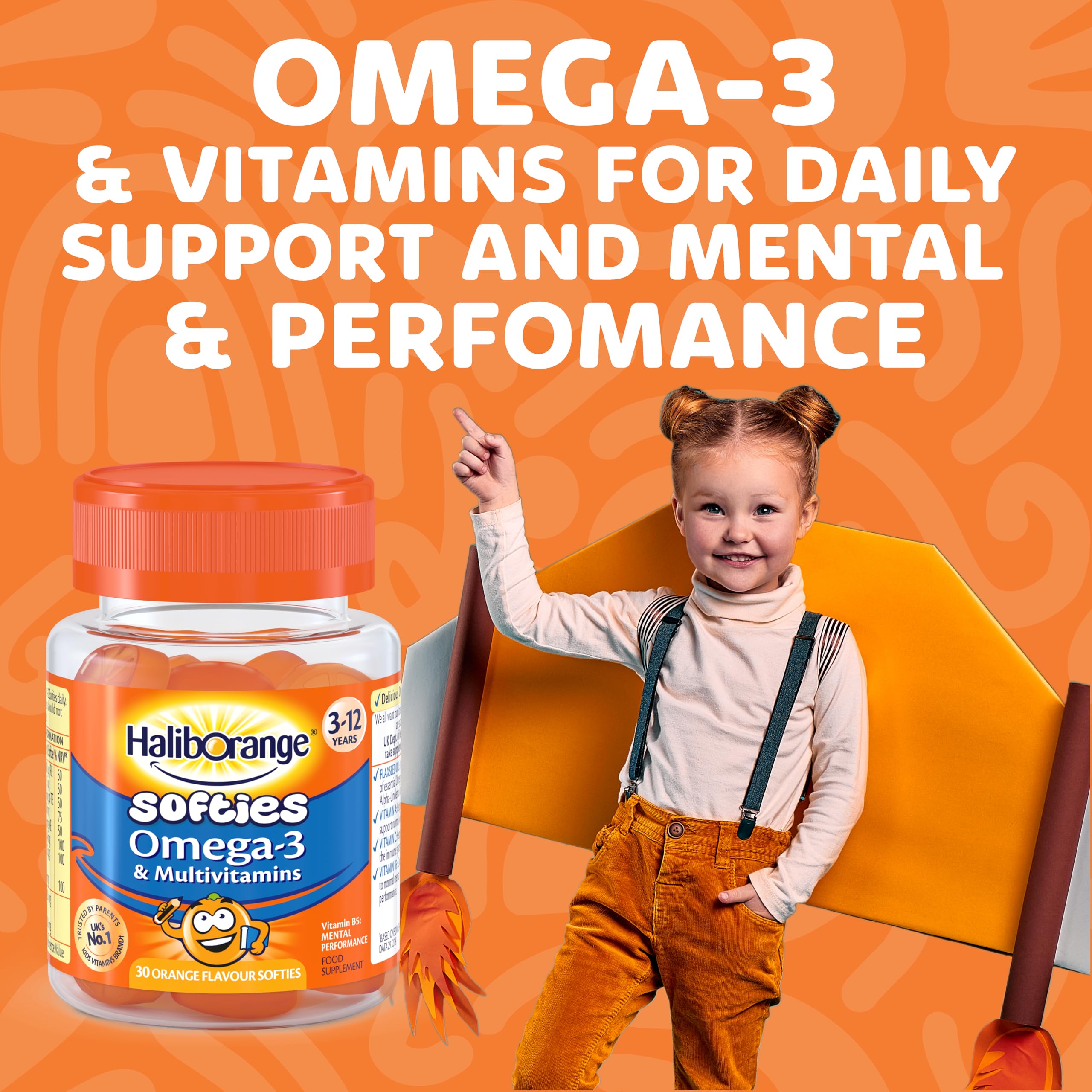 Haliborange omega3 softgels closeup for daily nutritional balance.