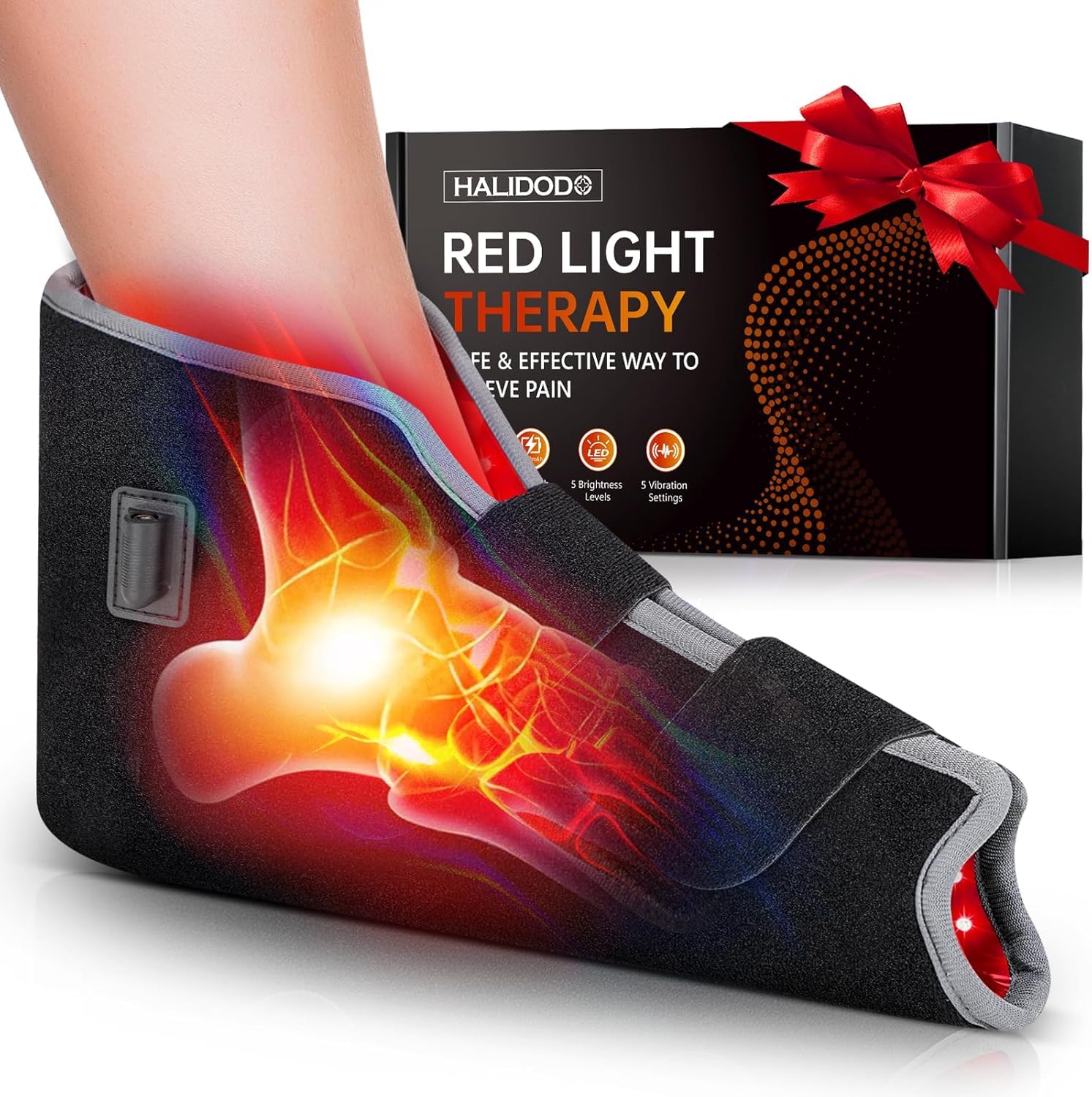 HALIDODO red light foot wrap, top view, compact wearable therapy for daily foot care.