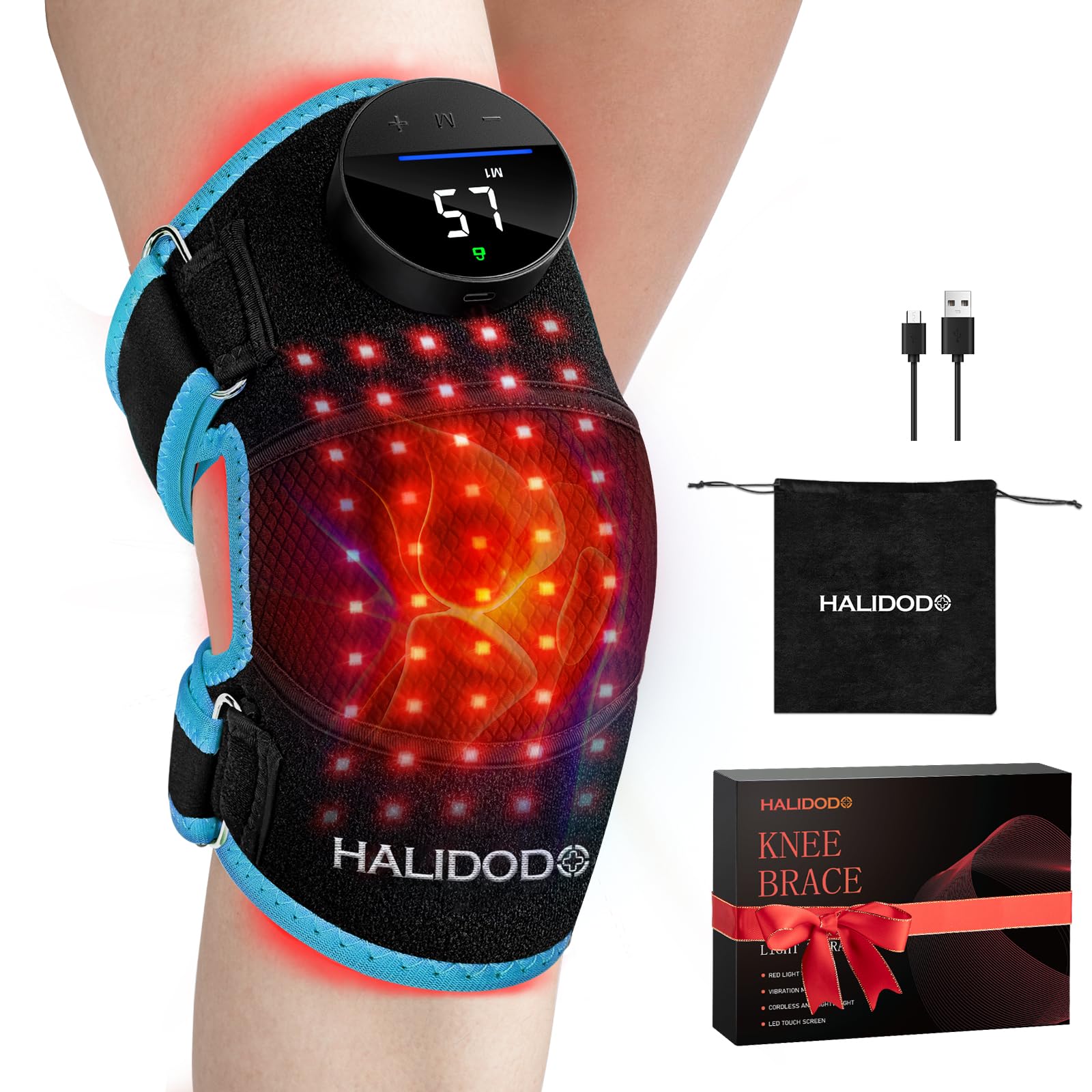 HALIDODO red light knee brace front view with soothing warmth for daily comfort