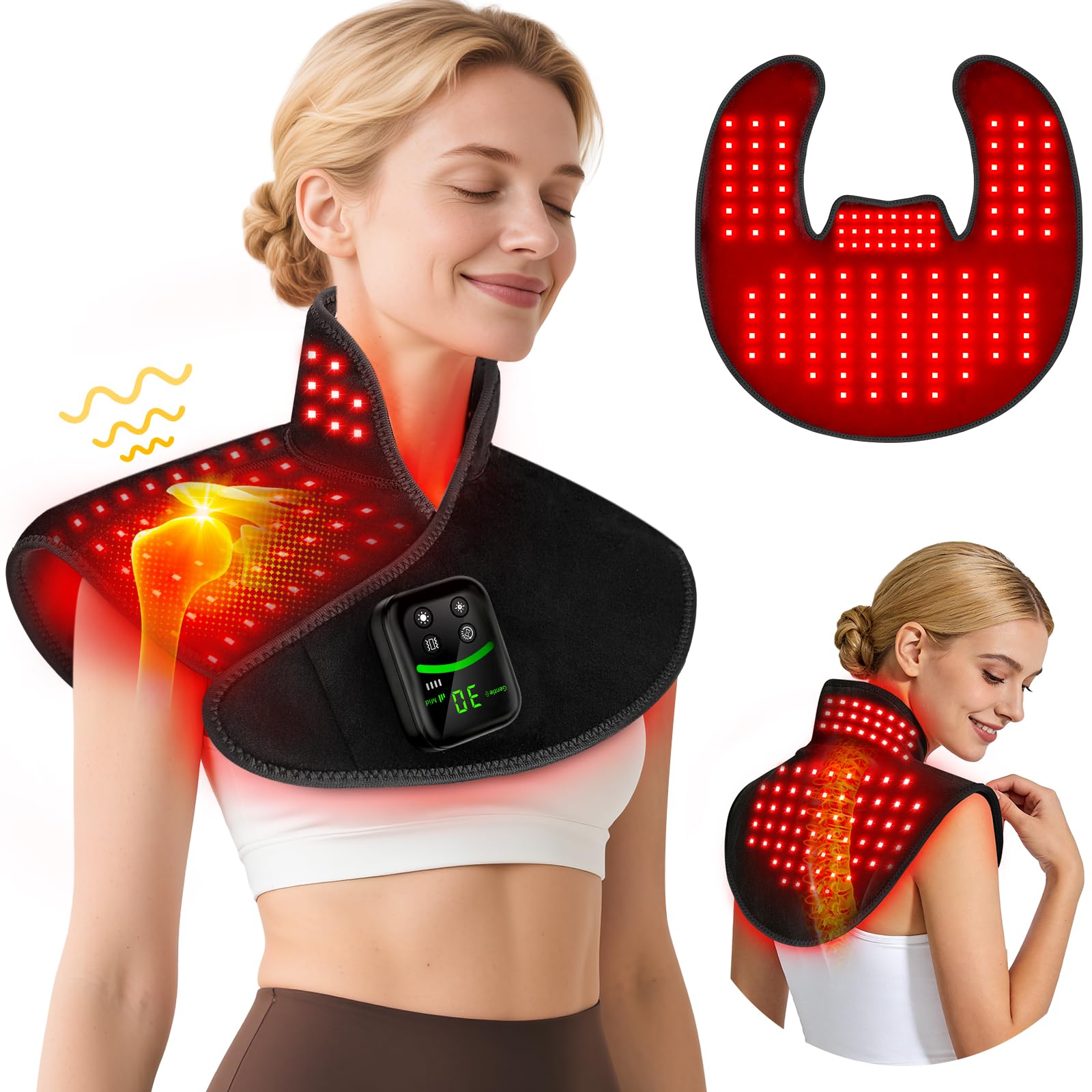 HALIDODO red light therapy pad on neck and shoulder for targeted soothing warmth