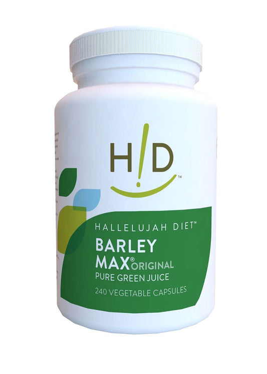 Hallelujah Diet BarleyMax bottle pour highlighting living nutrition for daily energy