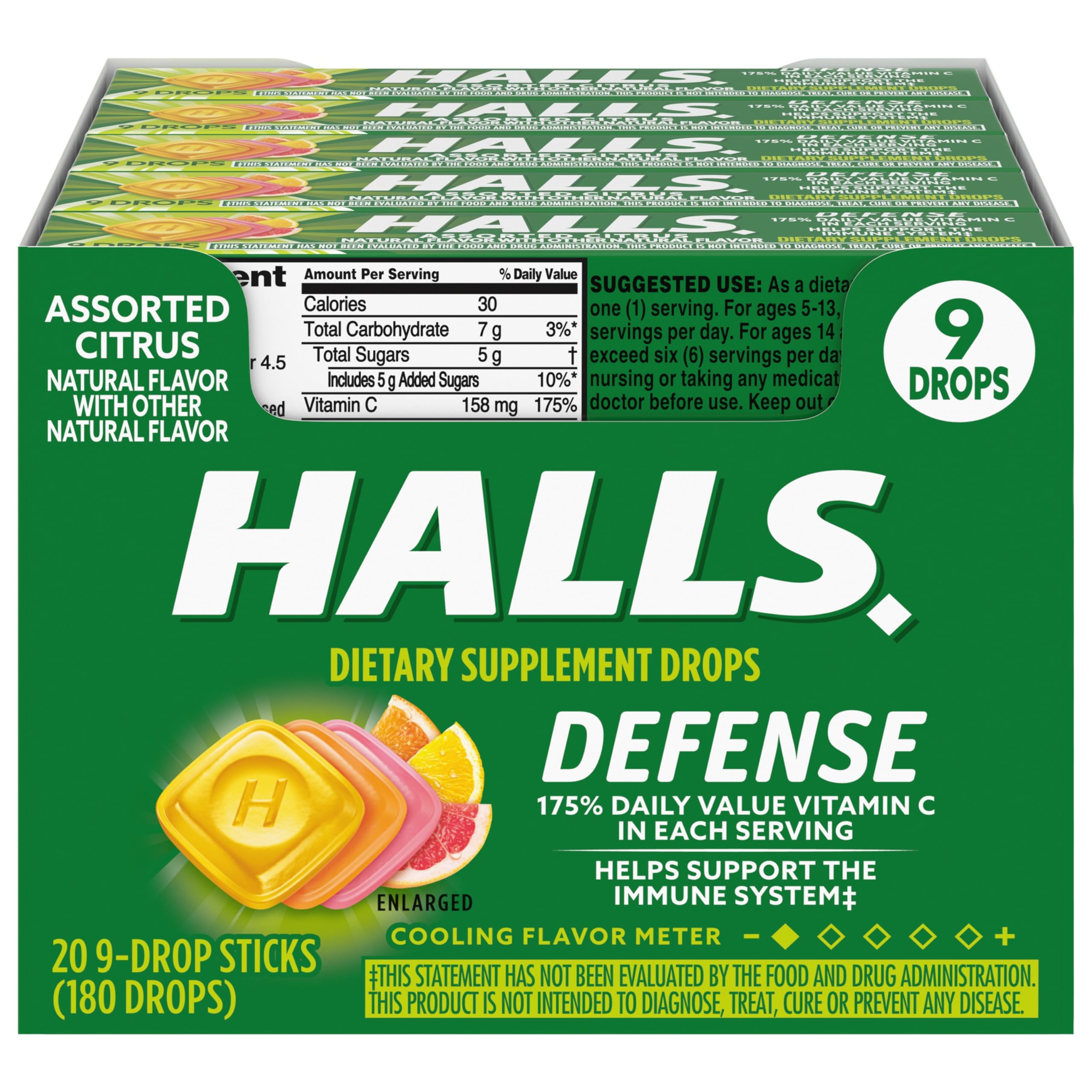 HALLS Defense pocket pack drops for on-the-go vitamin C use.