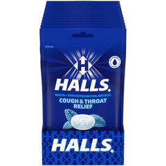 HALLS mentho-lyptus drops pack with 12 bags for on the go relief