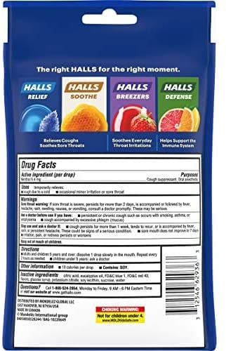HALLS Mentho-Lyptus open bag ready to pour drops for on-the-go use.