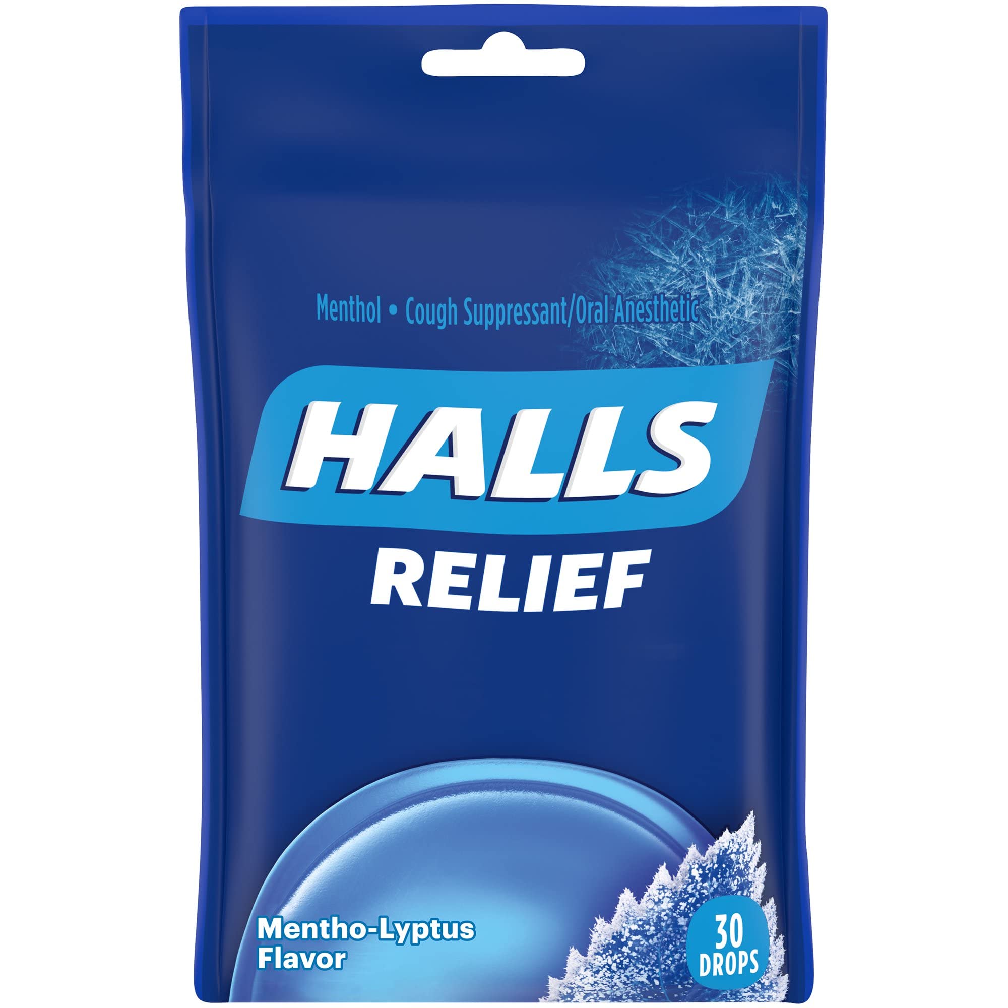 HALLS Mentho-Lyptus drops in a resealable bag for portable relief.