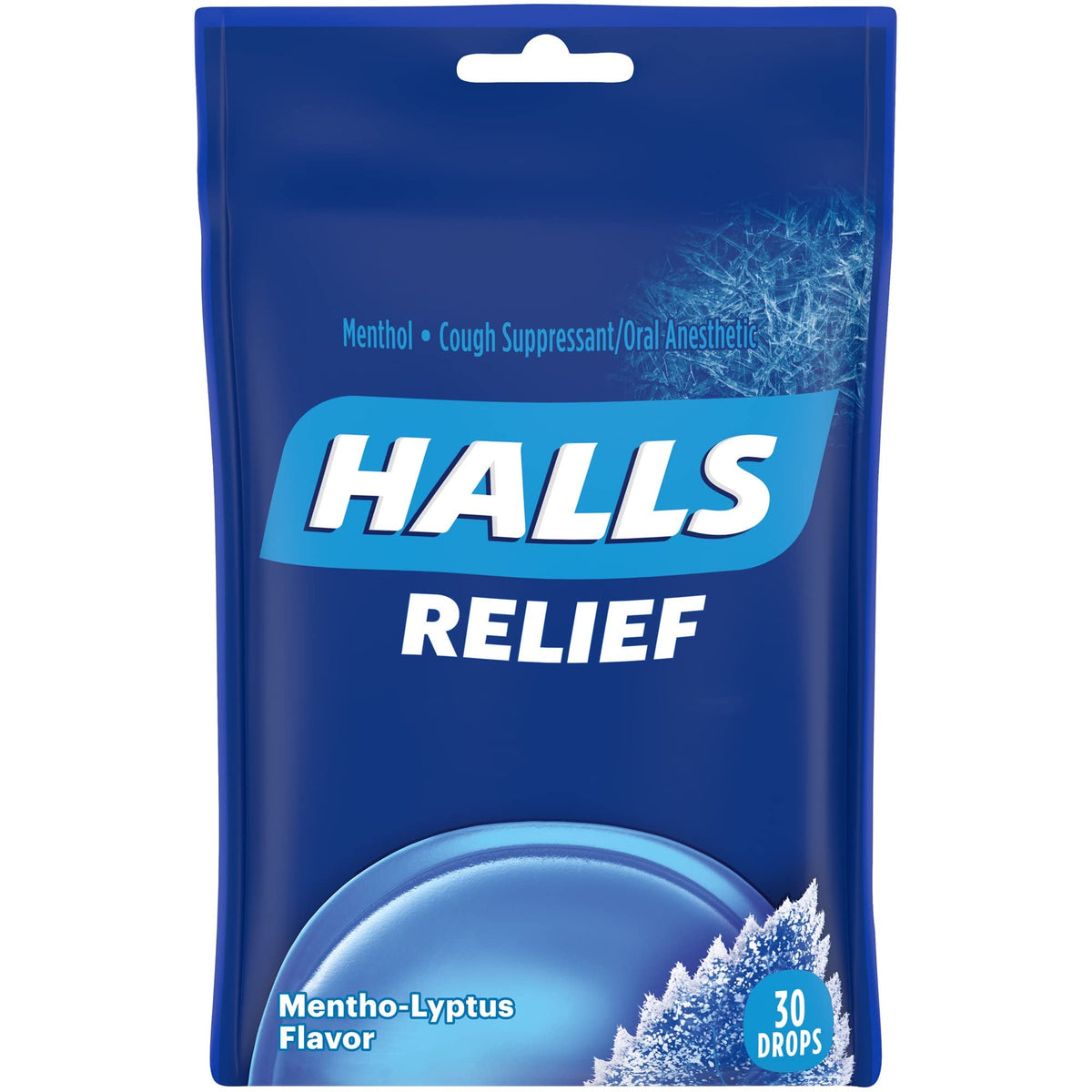 HALLS Mentho-Lyptus drops in a resealable bag for portable relief.