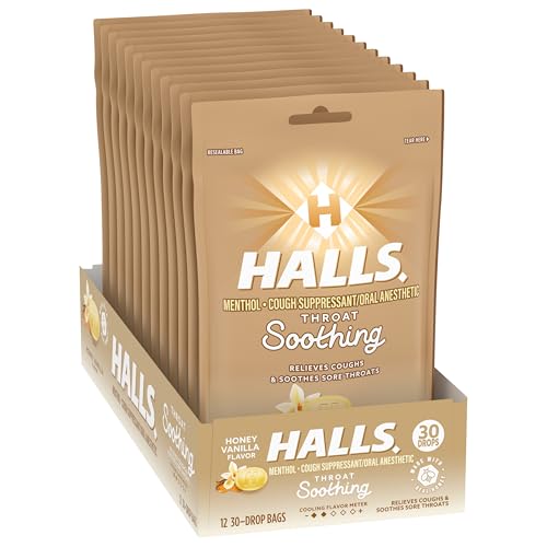 HALLS packaging front label emphasizes flavor and menthol action.