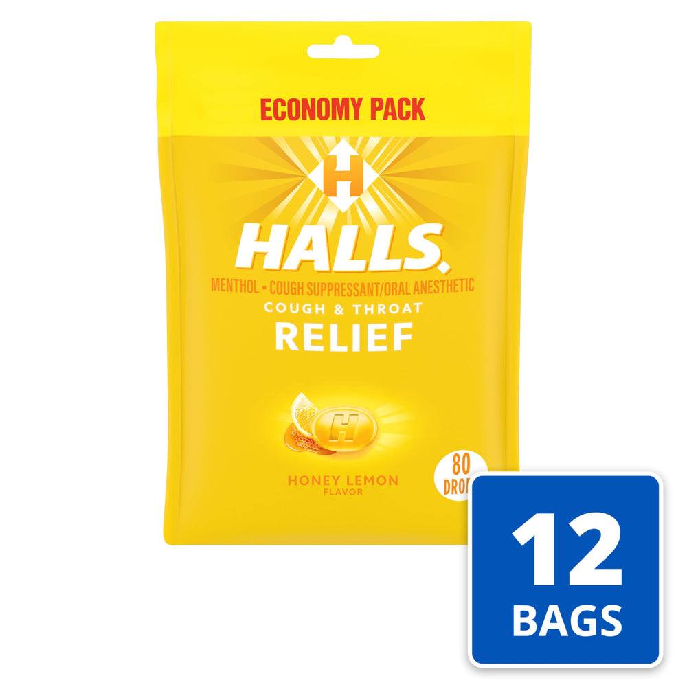 HALLS Relief Honey Lemon resealable bag for freshness