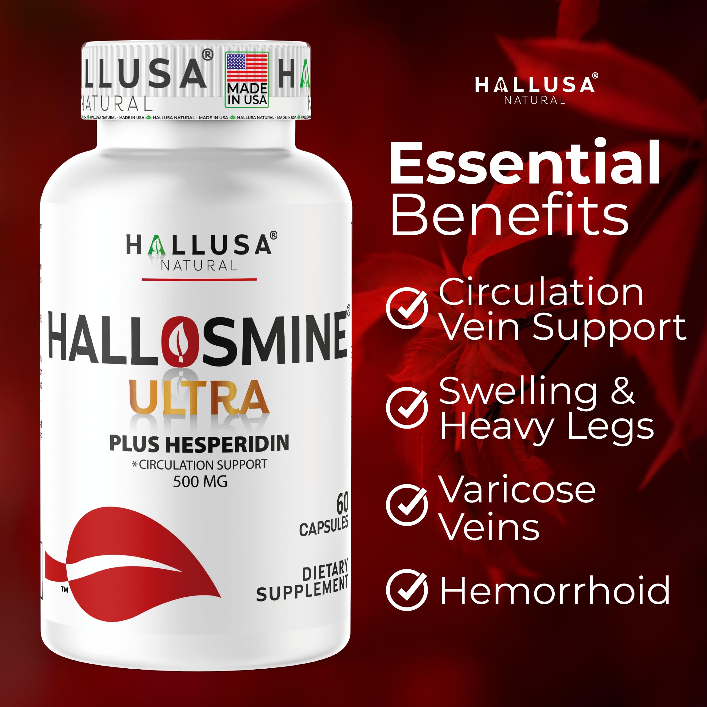 Closeup of diosmin and hesperidin ingredients at Hallusa Natural, showcasing key components.