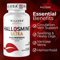 Closeup of diosmin and hesperidin ingredients at Hallusa Natural, showcasing key components.