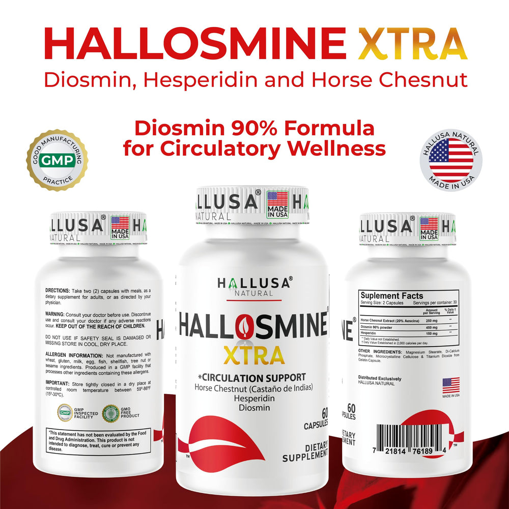 Hallosmine Xtra packaging box with bottle for daily routine