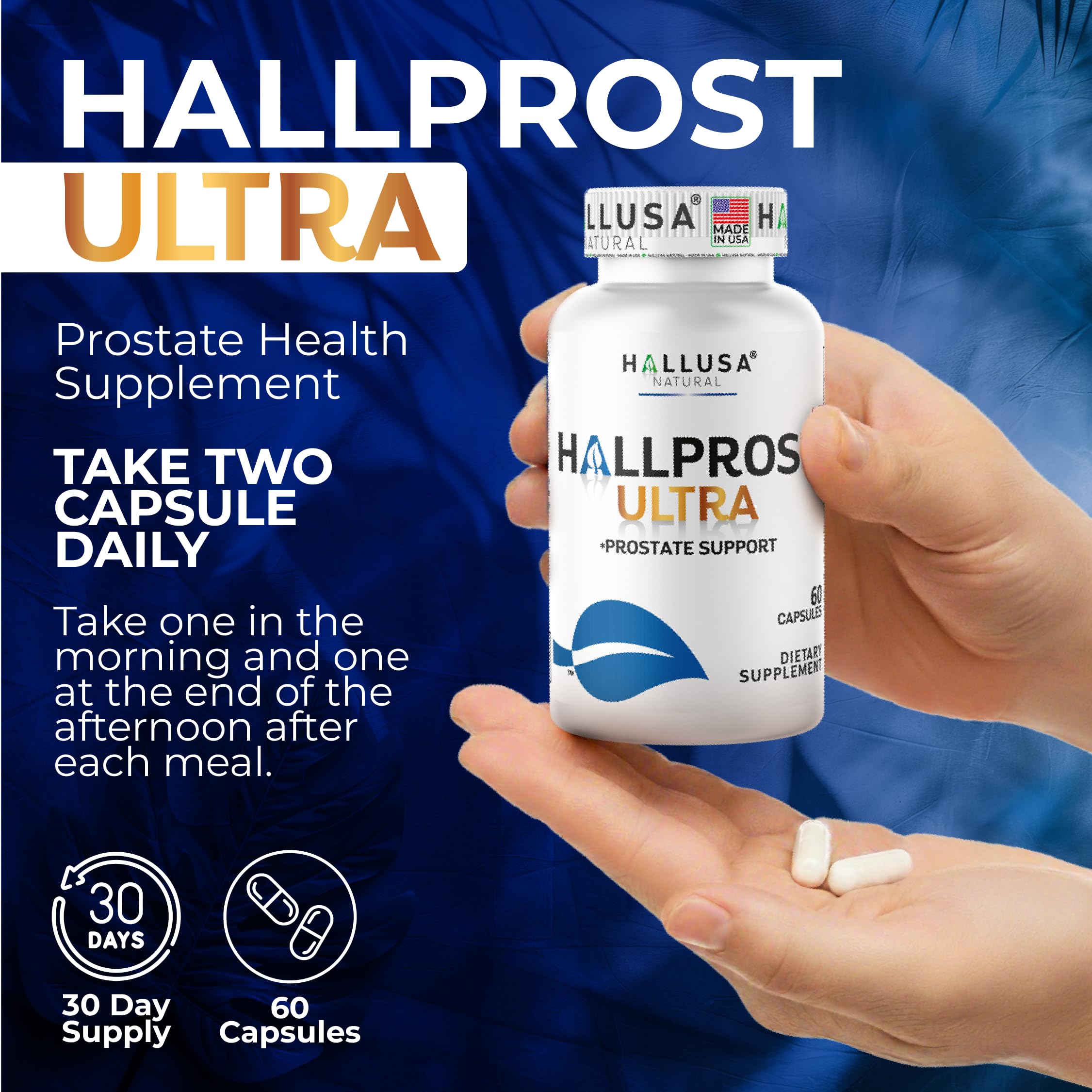 Hallprost Ultra bottle against a clean backdrop signaling quality production.