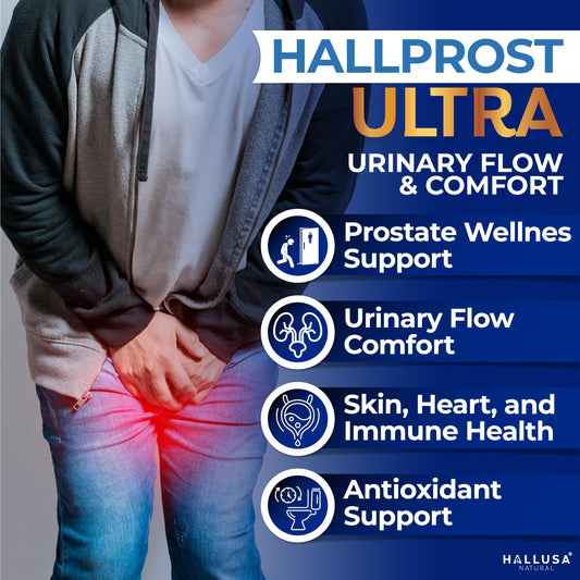 Close-up of Hallprost Ultra capsules for easy two-capsule daily dosage.