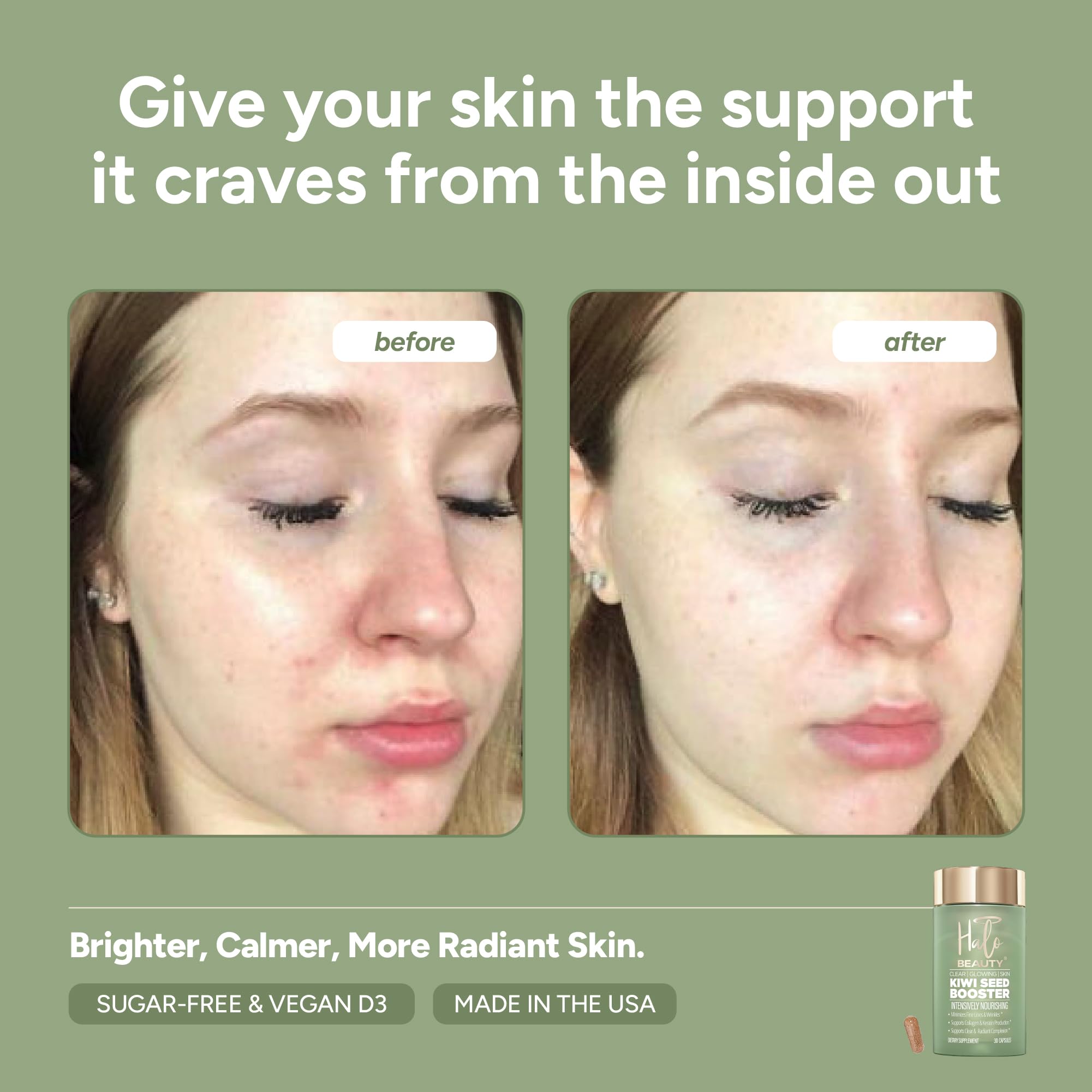 Halo Beauty Kiwi Seed Booster kiwi seeds close-up showing natural antioxidants for skin