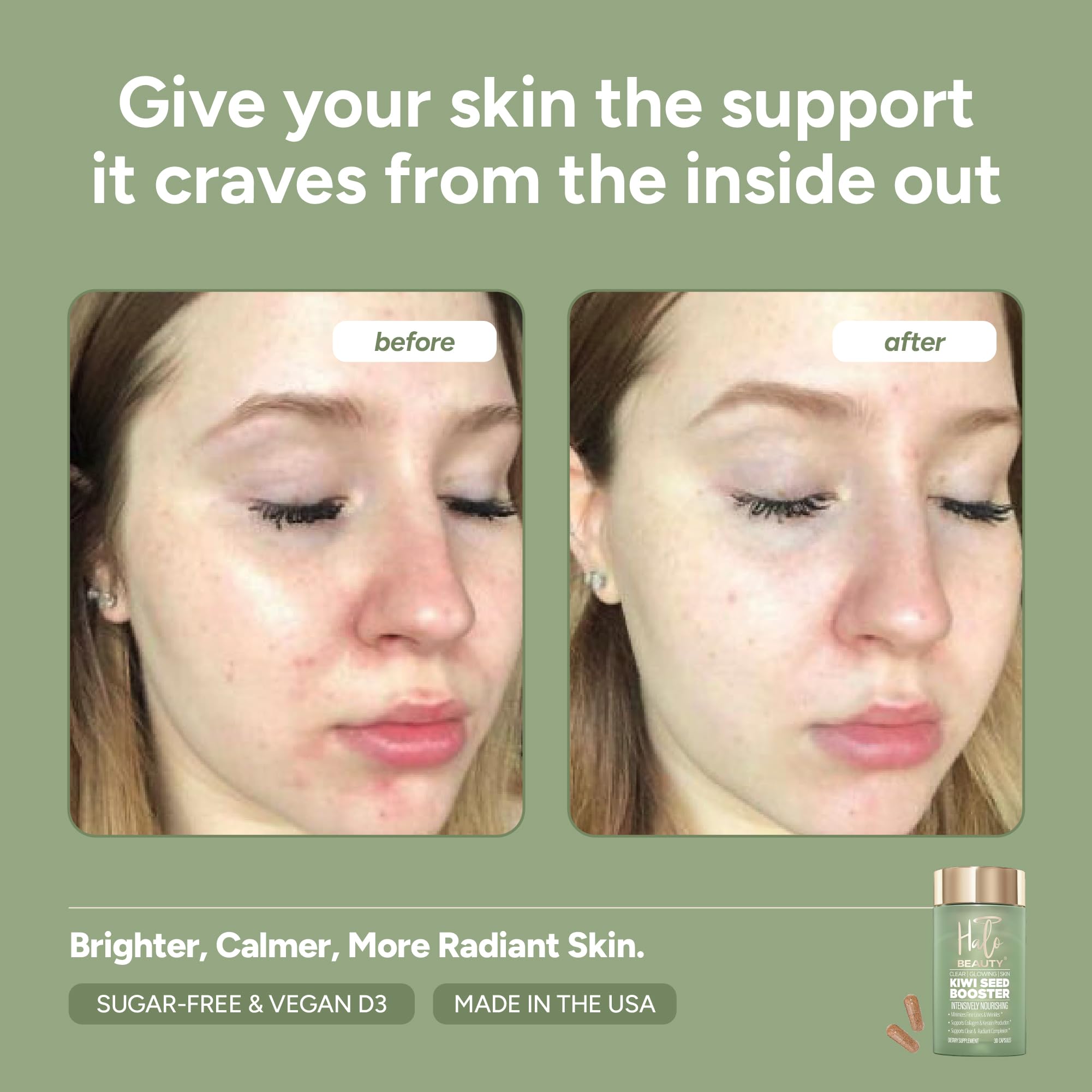 Halo Beauty Kiwi Seed Booster refill pack to reduce packaging waste.